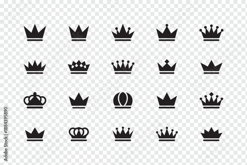 Set of elegant black royal crown various luxury heraldic designs for king queen and nobility branding.  monarchy emblem Outline crown icon set representing royalty success, victory, and premium status