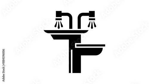 Black and white bathroom sink faucet.