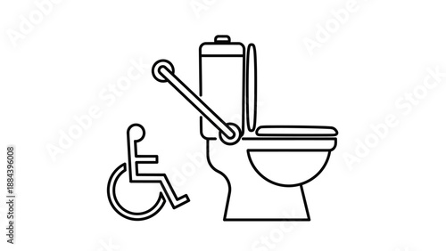 Accessible toilet with grab bar.