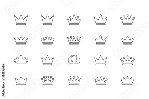 Set of elegant black royal crown various luxury heraldic designs for king queen and nobility branding.  monarchy emblem Outline crown icon set representing royalty success, victory, and premium status
