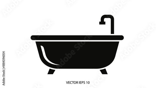 Black Bathtub with Faucet Vector Icon.