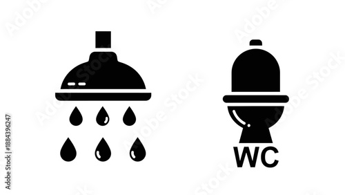 Black icons of shower and toilet.