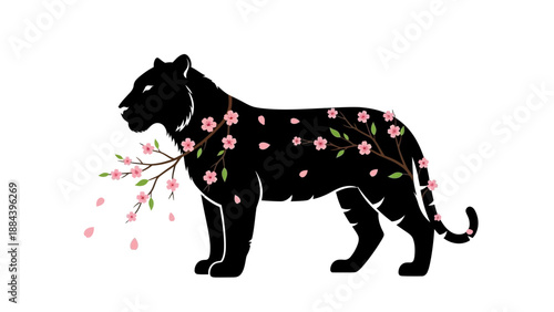 Black Panther with Pink Flowers Body.