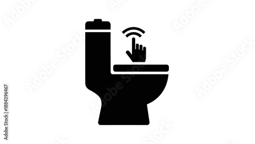 Black toilet with hand icon.