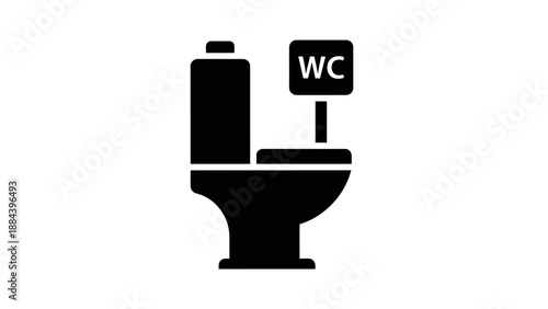 Black toilet with WC sign.