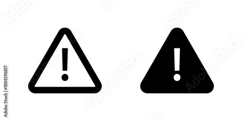 Two warning signs featuring exclamation marks, one outlined and one solid, representing alert and caution
