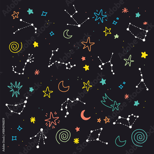 Hand drawn zodiac constellation pattern celestial astrology dark background vector