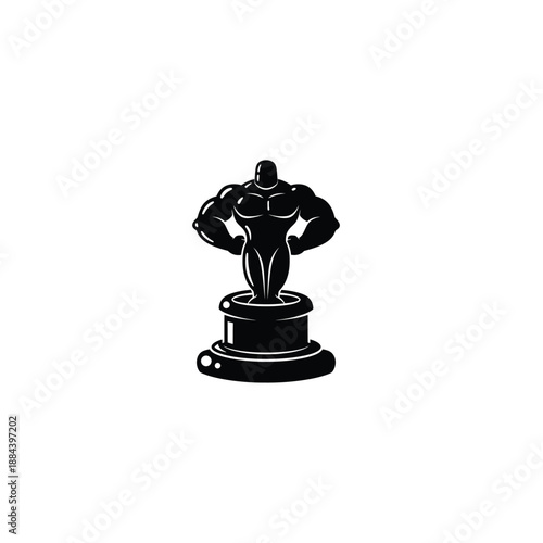 Strong muscular man standing on podium in powerful pose