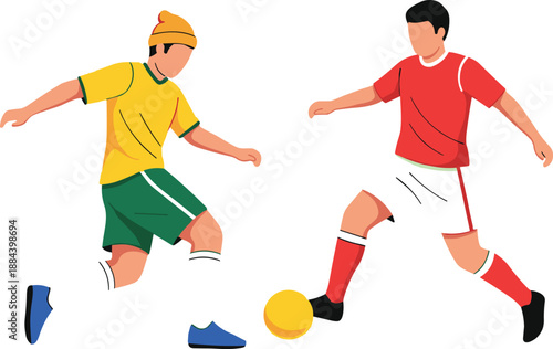 Vector, Illustration, Of, Two, Soccer, Players, In, Action, On, The, Field, Competing, For, A, Ball, During, A, Football, Match, For, Sports, Design (22 words)