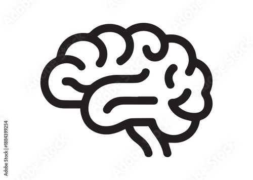 Brain Line Art Icon, Outline Stock Vector Illustration
