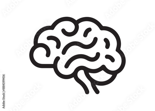 Brain Line Art Icon, Outline Stock Vector Illustration