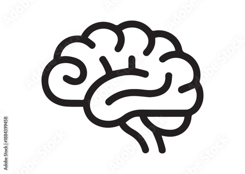 Brain Line Art Icon, Outline Stock Vector Illustration