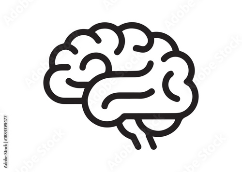 Brain Line Art Icon, Outline Stock Vector Illustration