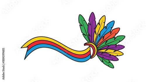 Colorful illustration of a rainbow feather design on a white background with a vibrant and playful mood.