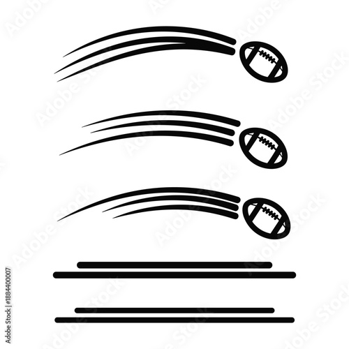 Three American Footballs in Motion with Speed Lines on White Background sport game