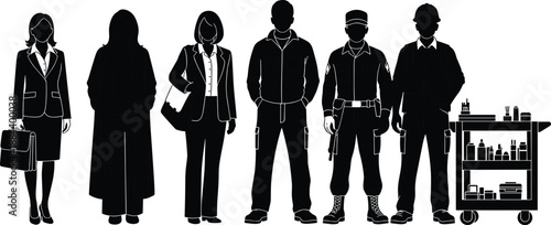 Silhouette of large construction site with multiple tower cranes, building frames, excavator, and workers in safety vests, urban industrial development, infrastructure