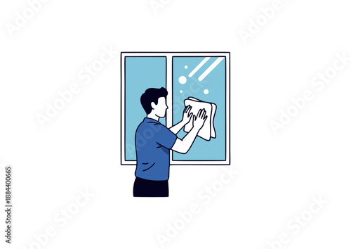 Stylized illustration of a person diligently cleaning a window, representing home maintenance, the pursuit of cleanliness, and the effort to achieve a clear, bright living space