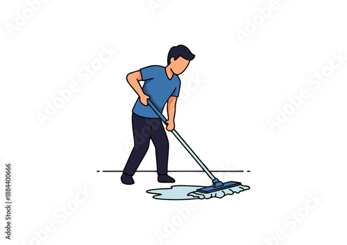 Man cleaning a spill on the floor with a mop