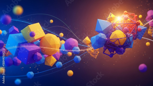 Dynamic abstract 3D background with geometric shapes and colors