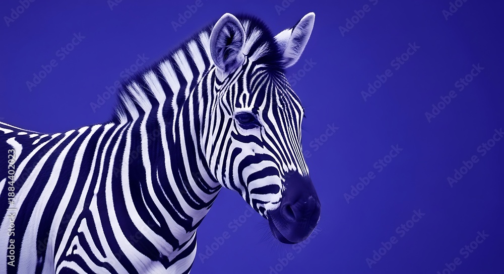 Fototapeta premium Stylized Zebra Portrait Against Vibrant Blue Background wildlife animal
