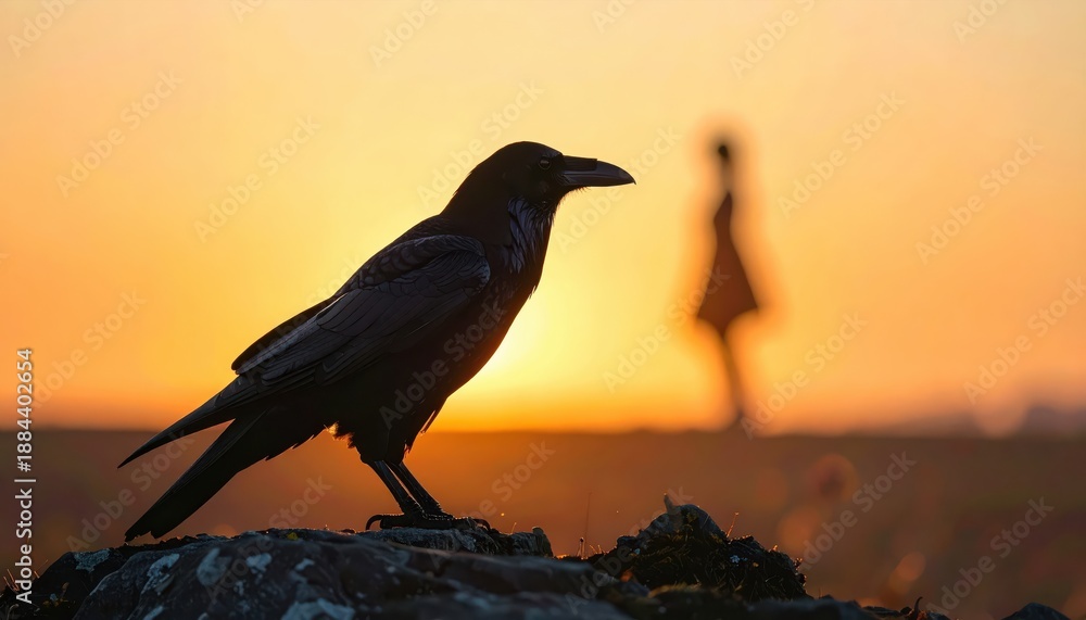 Fototapeta premium Raven silhouette at sunset