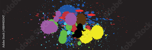 2d illustration. Colorful ink splashes. Paint splatters on bright material. Multi color dots. Watercolor on white paper.Vector