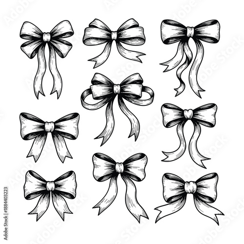 Hand Drawn Bow Tie Collection with Ribbon Detail gift present