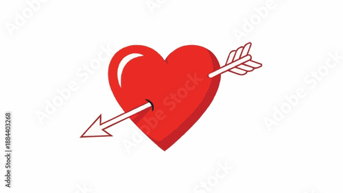Red Heart Pierced by Cupid Arrow Symbolizing Love.