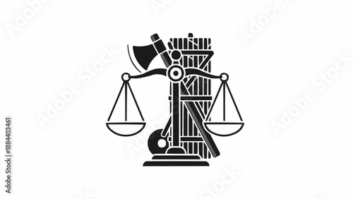 Scales of Justice with Fasces and Axe Symbolizing Law and Order.