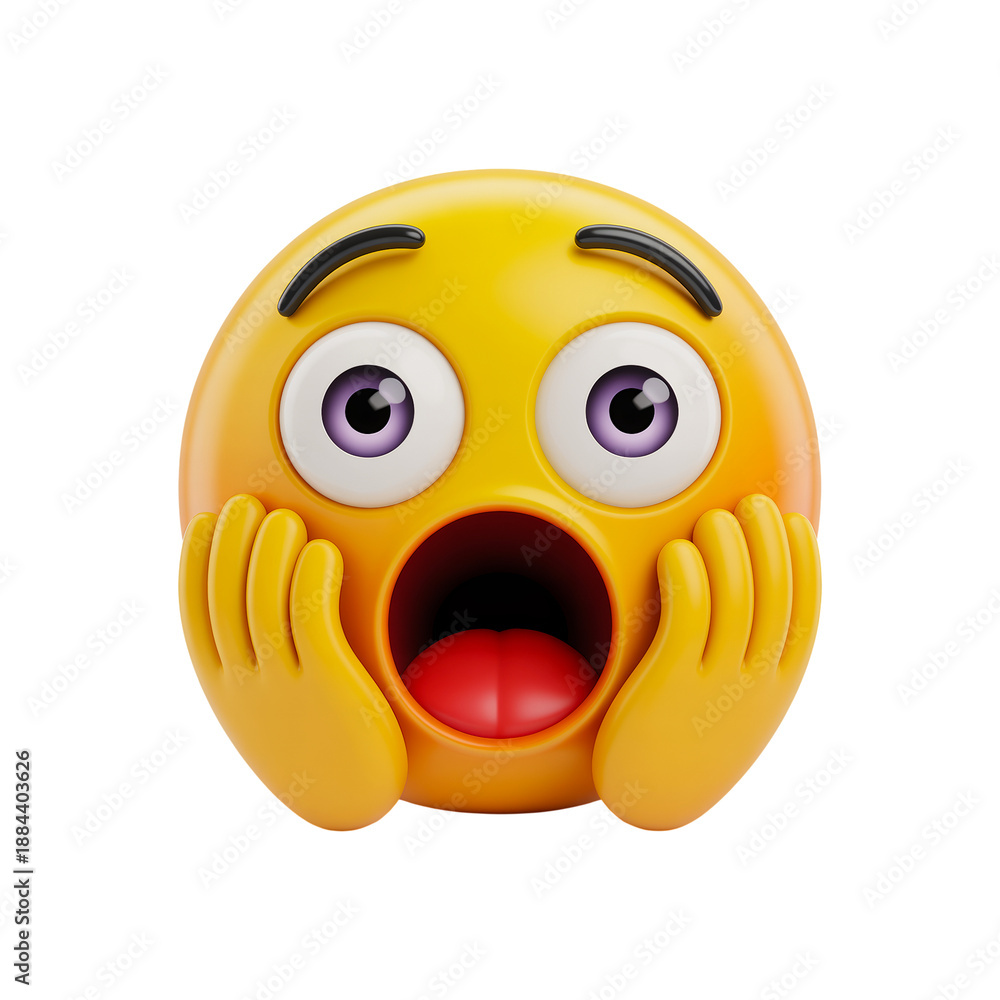 Fototapeta premium yellow emoji expressing shock and surprise with hands on face and open mouth on transparent background