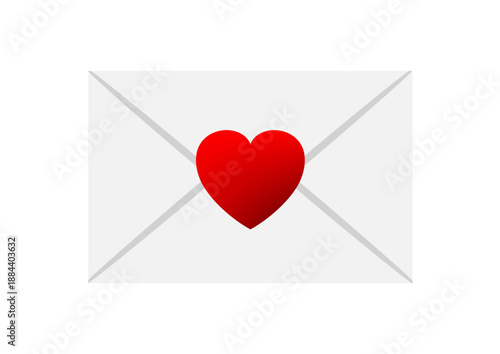 Minimal love-themed envelope illustration featuring a bright red heart placed on a closed white envelope. Clean and simple visual concept symbolizing affection, romantic notes, and emotional communica