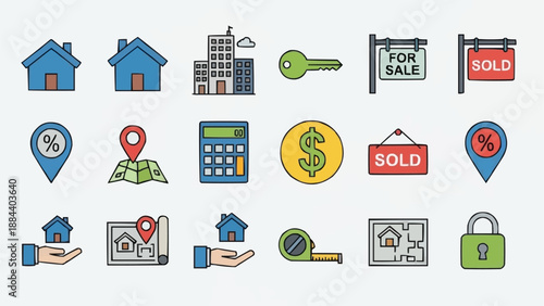 Real Estate Icons Collection For Sale Sold House Key.