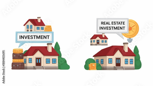 Real Estate Investment Concept with Houses and Money.
