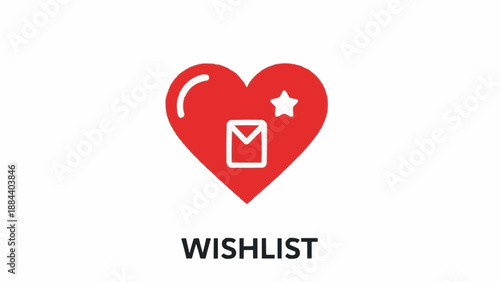 Red heart icon with envelope and star for wishlist concept.