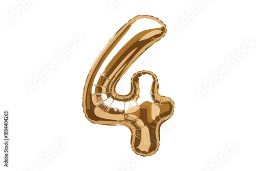 A shiny gold number four balloon on a white background