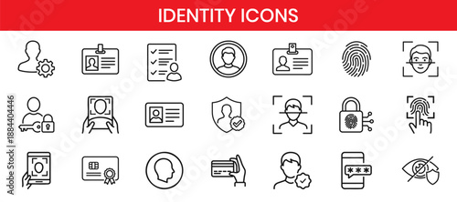 Identity Thin Line Icon Set For User Profile And Authentication
