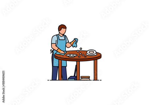Man diligently performing daily dishwashing chores at home, ensuring cleanliness and order in the household kitchen, representing responsibility and routine domestic tasks