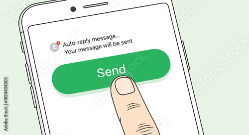 Close-up of a finger pressing the 'Send' button on a smartphone screen with an auto-reply message notification