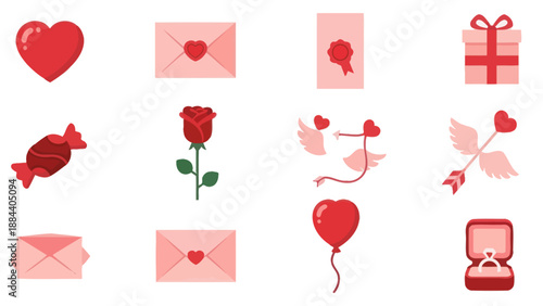 Valentine's Day Icons: Hearts, Roses, Gifts, Envelopes & More - Romantic Symbols Collection
