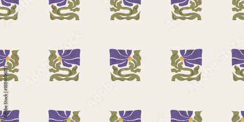 Floral Seamless Pattern Featuring Botanical Hand-Drawn Flowers On Light Background. Textured Crayon Hatching. Vector Horizontal Illustration