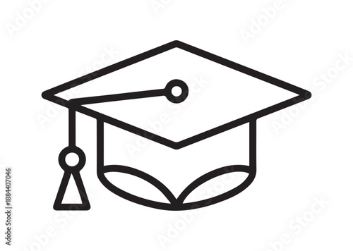 Graduation cap Line Art Icon, Outline Stock Vector Illustration