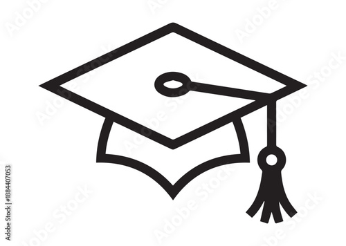 Graduation cap Line Art Icon, Outline Stock Vector Illustration