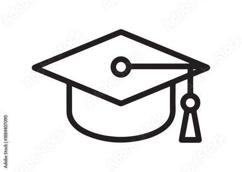 Graduation cap Line Art Icon, Outline Stock Vector Illustration