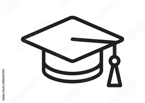 Graduation cap Line Art Icon, Outline Stock Vector Illustration