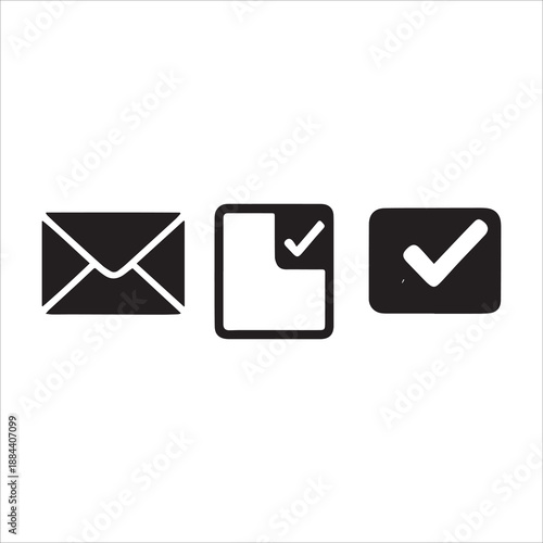 black mail envelope icon in linear style. Closed envelope, opened letter, with checkmark and email. Editable stroke. E-mail icon, sign of an incoming unopened message. Vector illustration