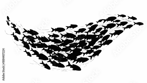 School of fish swimming in unison underwater ocean.