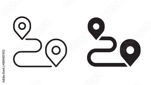 Two location pin icons one outlined and one filled on transparent background silhouette