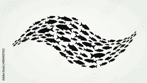 School of fish swimming in a wave pattern.