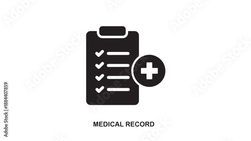 Medical record clipboard with checklist and plus sign black silhouette on transparent background