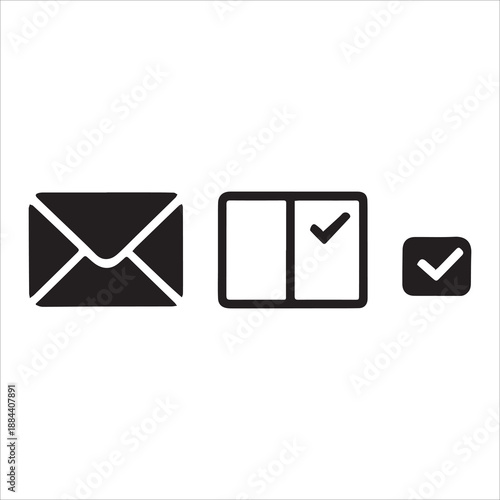 black mail envelope icon in linear style. Closed envelope, opened letter, with checkmark and email. Editable stroke. E-mail icon, sign of an incoming unopened message. Vector illustration